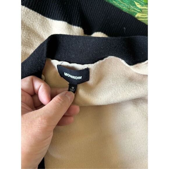 Monrow black tan color block cardigan with sleeve detail size medium old money - Picture 2 of 14